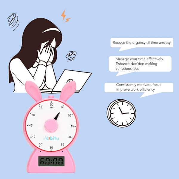 Visuel timer, køkkentimer, tidshåndteringsnedtællingstimer til børn, søde visuelle timere til børn, multifunktionel visuel timer (lyserød)