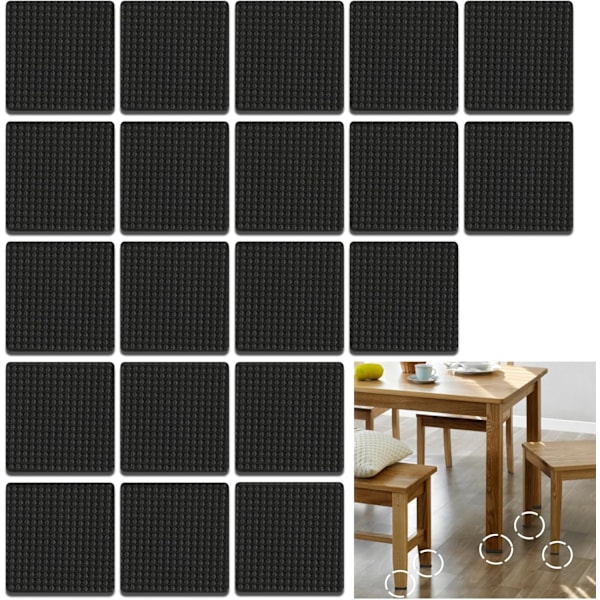 20 Stycken Halkskydd, Självhäftande Fyrkantiga Gummikuddar, 38x38x5mm Tysta Filtstolsdynor för Möbelskydd av Kakel, Bord, Trägolv, Sängben, R