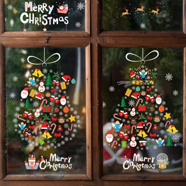 Jul Fönsterdekal Santa Claus Snowflake Stickers Vinterväggdekaler för barn