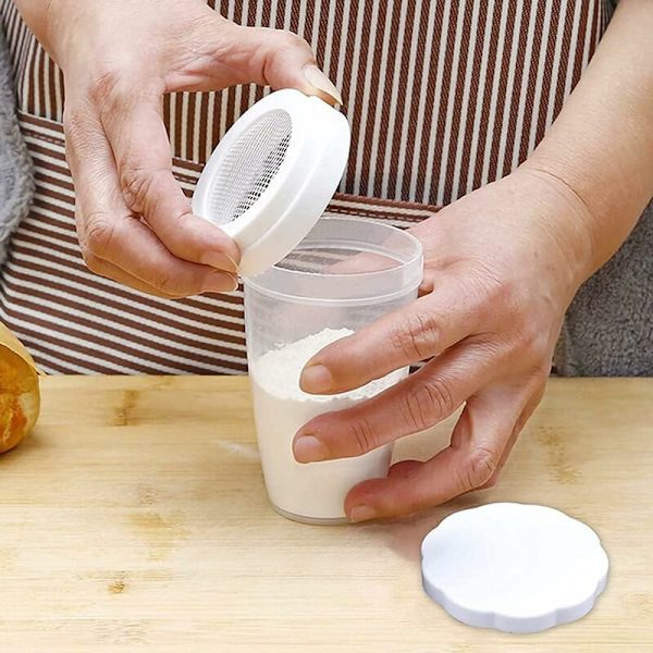 Plastmjölsskakare Bakning, 2 st Bakmjölssil, Plastmjölsiktkoppar, Manuell mjölsskakare, för mjöl, peppar, kakaopulver, socker, salt, chokladpulver