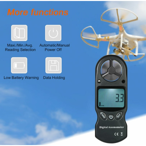 Mini bærbar multifunksjonell digital anemometer temperatur- og hygrometer