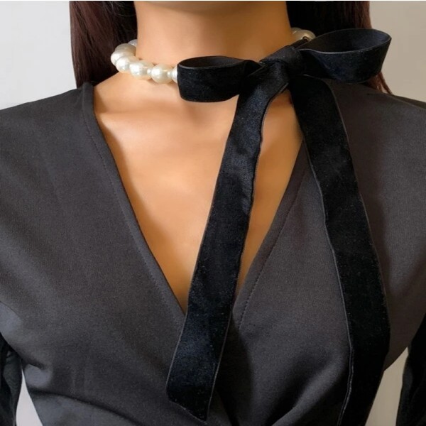 Moderigtigt perlechoker halskæde til kvinder dagligt iført (sort)
