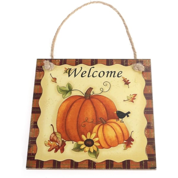 Thanksgiving Pumpkin Decoration Welcome Hanging Wooden Thanksgivi