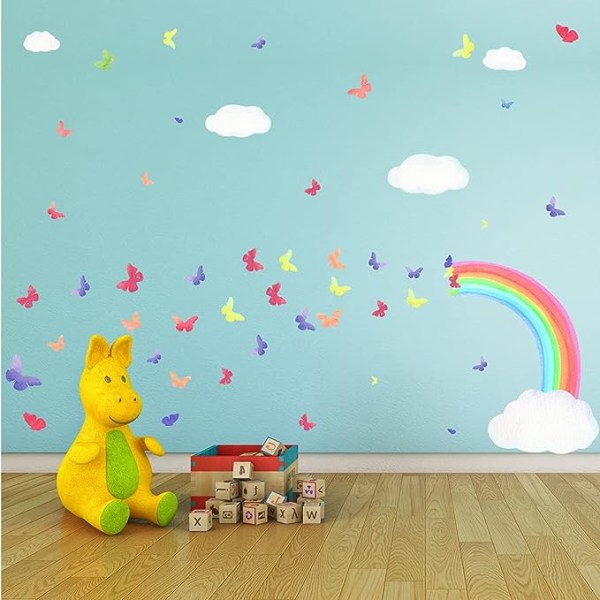 Färgglada Rainbow väggklistermärken, fjärilar barnkammare/ baby Wal