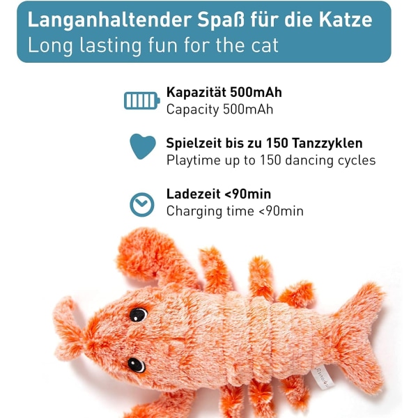 Interaktiv elektronisk fiskleksak för katter - Mjuk elektrisk leksak, laddningsbar kattmyntapåse - Tvättbar plysch, USB-kabel - Stimulerande jaktlek för kattungar