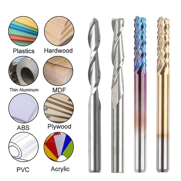 End Mills Cnc Router Bits, 1/8\" Skaft Cnc Fræser Fræsning Udskæring