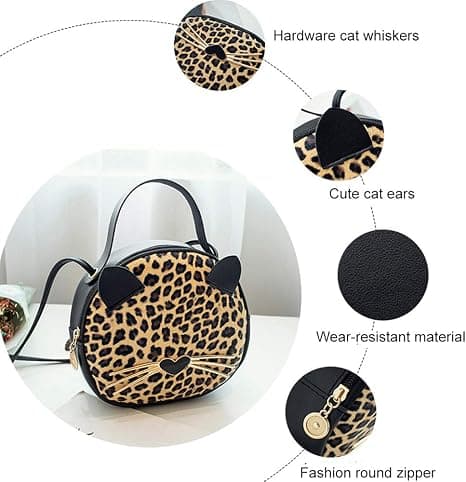 Söt kattväska Leopard Crossbody Bag Mini axelväska Handväskor för barn Kvinnor T