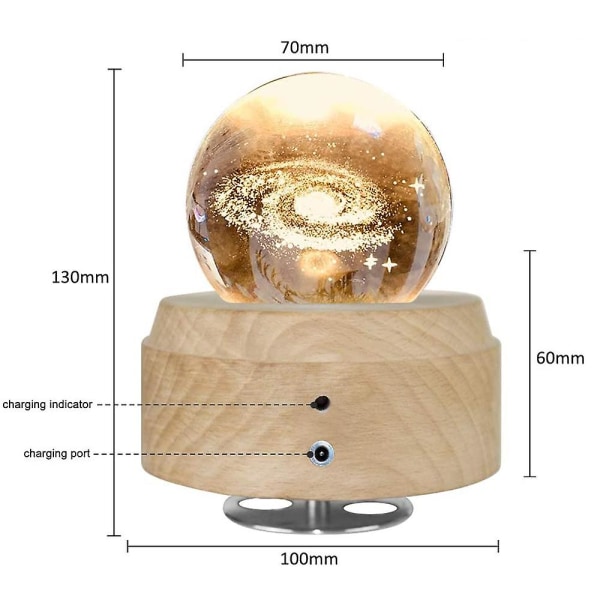 Musikdåse 3d krystal musikdåser, lysende roterende bold musical