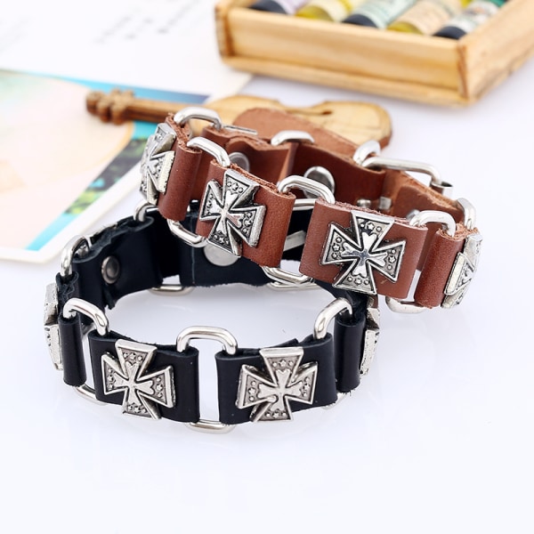 2 st cross läderarmband set för män stapelbara flätade manschett