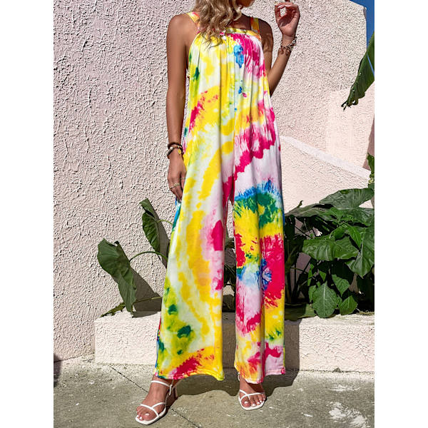 Dames Floral Print Jumpsuits Casual Ærmeløs Stropper Rompers W