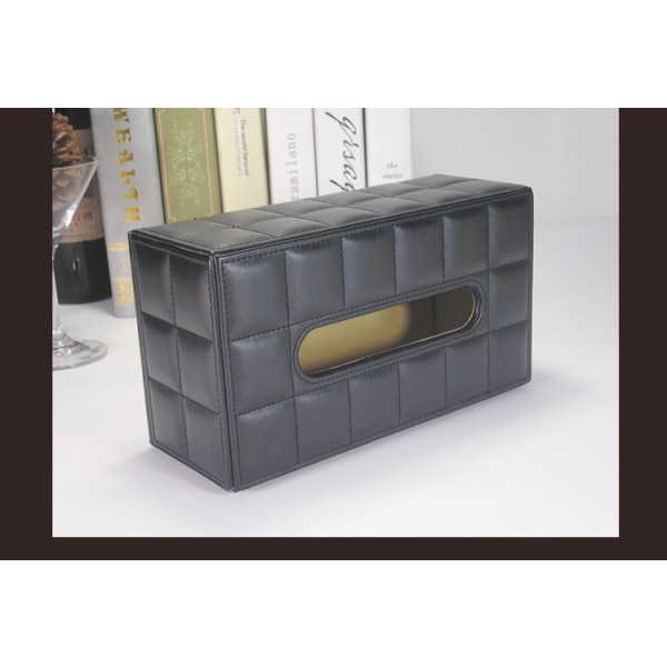 Rektangulär läder servettbox (svart stor)