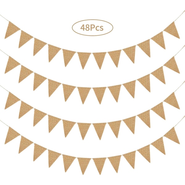 11 meter hessian banner, vimpelguirlande, 48 stk. hessian vimpelguirlande, trekantflag til bryllupper, fester, dåbsdekoration (13 x 17 cm)