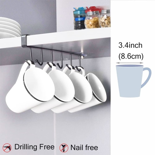 2 Pieces Cup Hooks, Under Cabinet Hooks, Coffee Mug Holder No Drilling, St