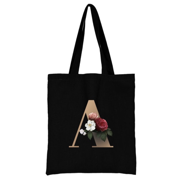 Alphabet Flower Tote Bag for Women Canvas Shopping Bag Stoff Gjenbrukbar Handbag,1