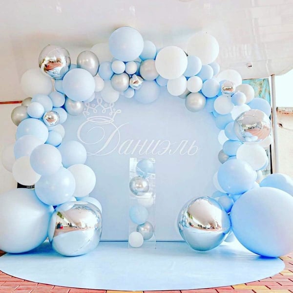 141 stk. blå sølv ballonbue guirlande kit macaron metal ballonbue