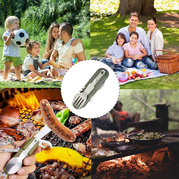 Campingbestikksett, 1 stk rustfritt stål sammenleggbart bestikk, utendørs reise