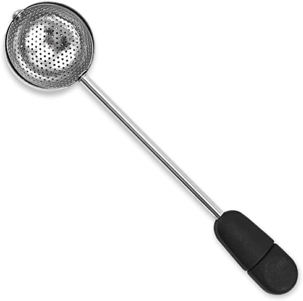 Teinfuser i rustfritt stål med langt håndtak, polert mesh-sil, svart