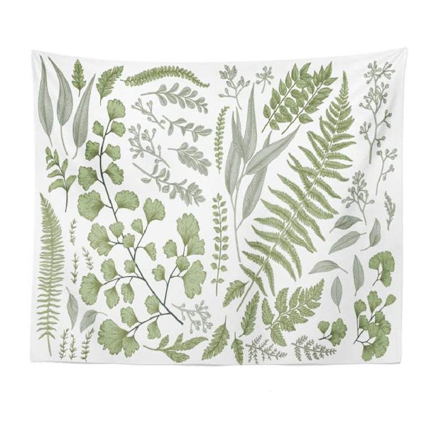 Botanisk Polyester Stof Gobelin Blomster med Grøn Hvid Forår