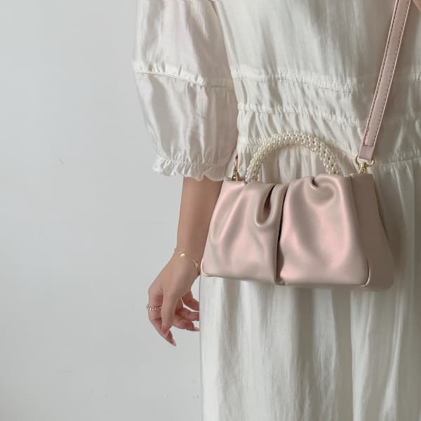 Aftenpung Perle Håndtasker Blød Læder Ruched Taske Brude Clutch