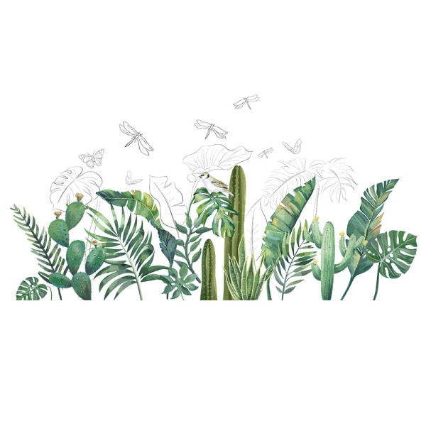 En set väggdekaler för tropiska växter Gröna löv väggdekal W