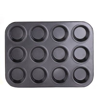 Runda muffinsformar i kolstål med non-stick-beläggning, set om 1, grå