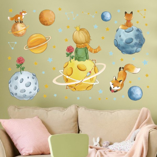En set av Prince Planets Animals Stjärnmönster Väggklistermärke vägg