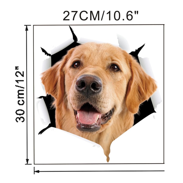 3D Dog Stickers - 2 Pack - Happy Golden Retriever Decals for Wall - Fridge - Toi