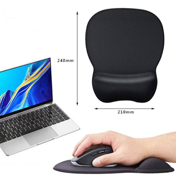 Musemåtte med ergonomisk håndledsstøtte, musemåtte med memory foam-fyld, tekstureret slidstærk vaskbar, sort
