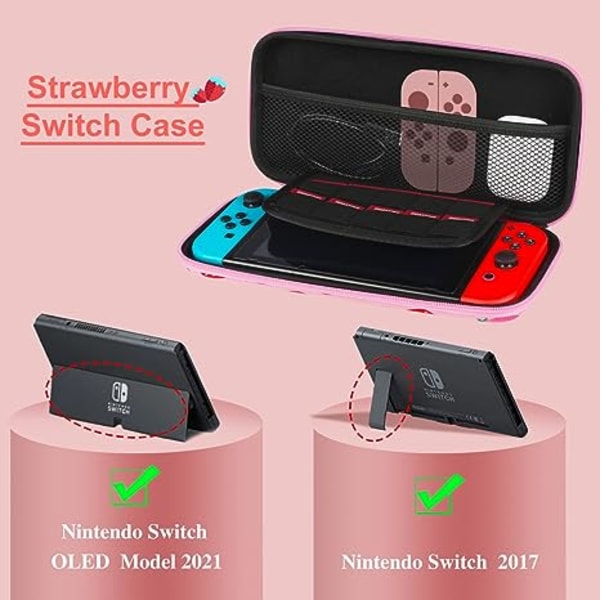 Bæreveske for Nintendo Switch, søt jordbær robust hardt skall reiseveske