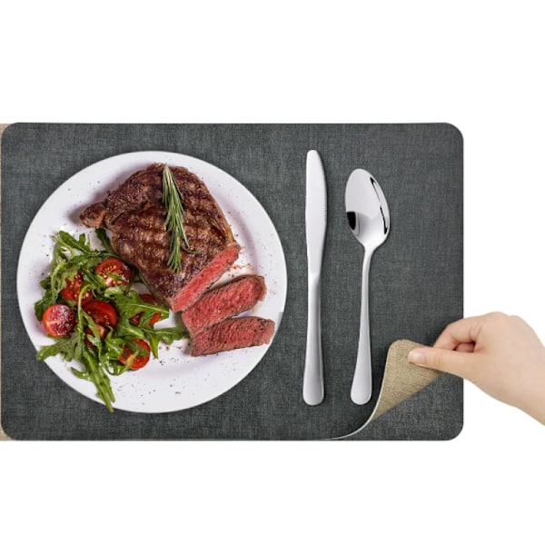 Pestävät muoviset tabletit: Kaksipuoliset pöytätabletit, 6 tabletin setti (tummanharmaa), lämmönkestävä ja liukumaton 43x30cm
