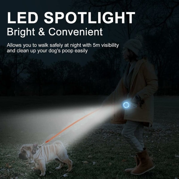 5M automatiskt indragbart hundkoppel: med LED-ljus indragbart Do