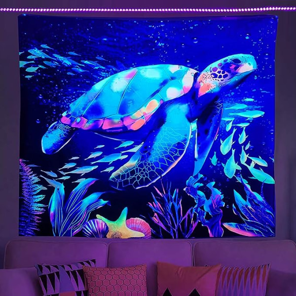 Sea Turtle Tapestry UV Reactive Marine Life Tapestries Black Light