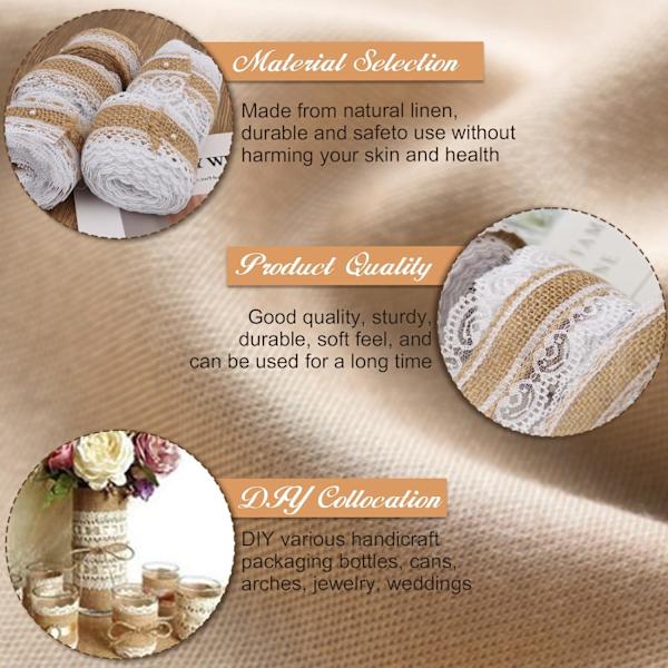 Rullar av Spets Juteribbon, Vit Burlap Ribbon, Rustik Dekoration - Jute Burlap Rulle, Perfekt för Hantverk, Bröllop, Presentinslagning
