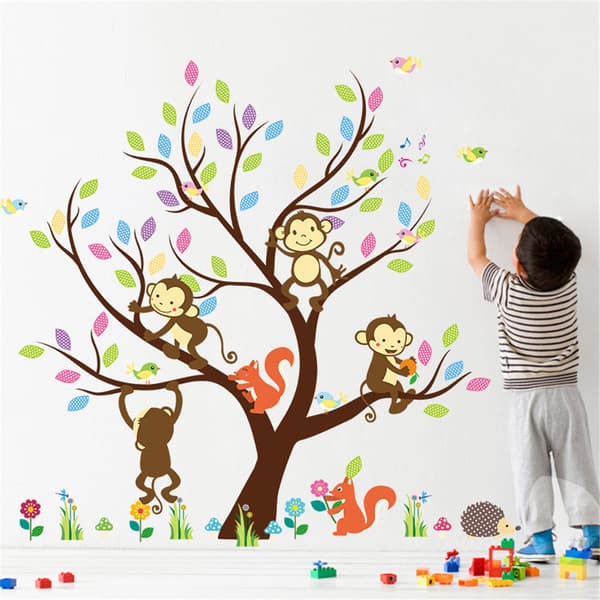 Monkey Animals Tree Mural Wall Decal Sticker Nursery Decor Kids G