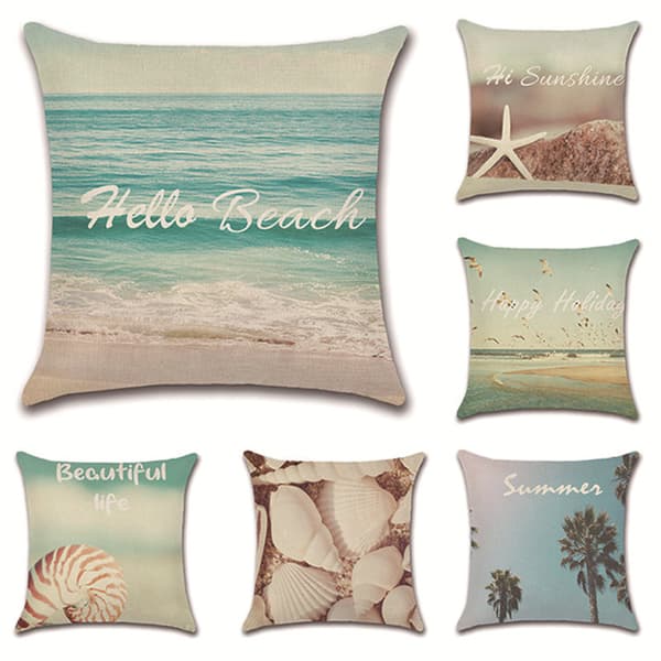 Flamingo kuddfodral tropisk växt strand kuddfodral för soffa hem vardagsrum sovrum heminredning, 45x45cm, 6-pack (strand)