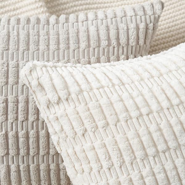 Sæt med 2 Boho Stribede Corduroy Pudebetræk Bløde Dekorative Pudebetræk til Sofa Soveværelse Beige 40 x 40 cm