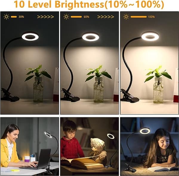 Hjemmekontor klips skrivebordslampe belysningslampe USB leselampe ring la