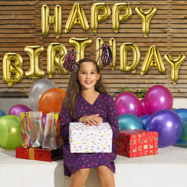 Happy Birthday Banner (3D Gold Lettering) Mylar Foil Letters | In