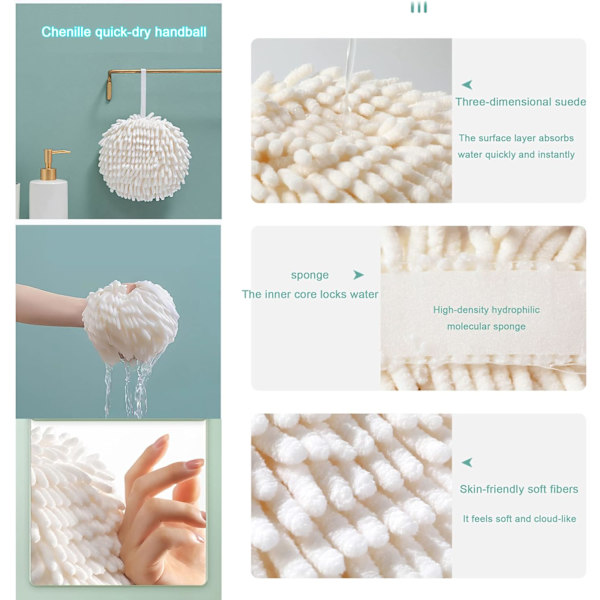 Chenille käsipyyhe, Clutch Cute Flat Ball Shape, paksuuntunut sieni välitön