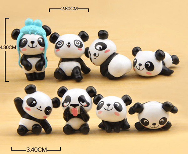8 Pakke Mini Panda Tegneserie Statue Mini Kakeform Tilbehør Land