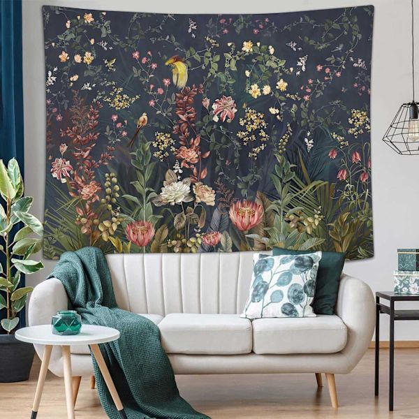 Djungelblommor och fågel gobeläng mörk naturlig växt blomma gobeläng 150*130