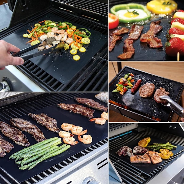 Grillmåtter til Grill, Pakke med 10 Genanvendelige Grillmåtter, Non-Stick BBQ Grillmåtte Bageplade Ovn Tilbehør til Gas Kul Elektrisk Grill 40 x