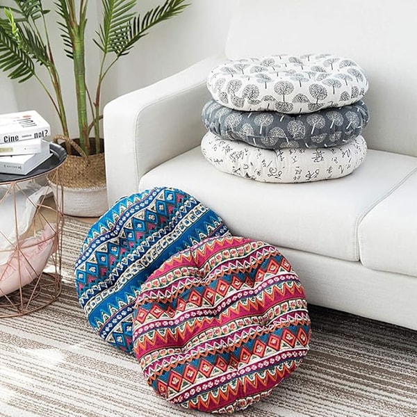 Bohemisk mjuk rund stolsdyna trädgård uteplats hem kök kontor sittdyna blå diameter 45x45cm