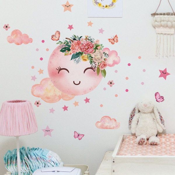 Pink Cloud Print Wall Sticker til Børneværelse