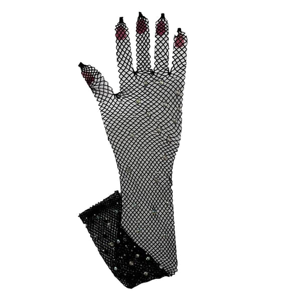 Sexede elastiske net handsker med farvede flash diamanter