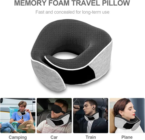 Reisepute i Memory Foam, Egnet for Fly og Tog (Lysegrå)