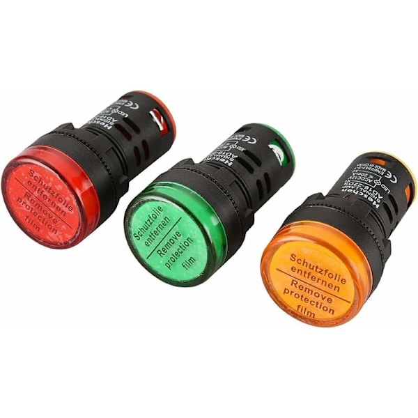 3 stk. AD16-22D/S 12 V DC 20 mA Rød/Grøn/Gul LED-blinklys