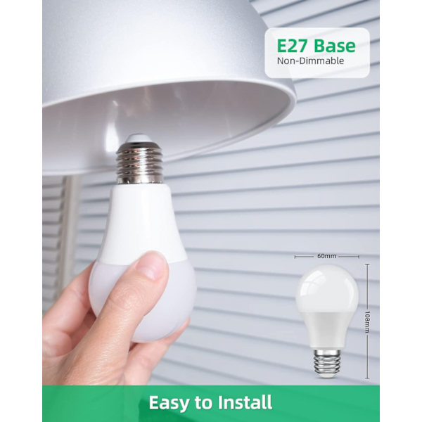 Led E27 Kallt vitt, 9w motsvarande 60w, 6000k, 806lm, Standard A60 Glödlampa