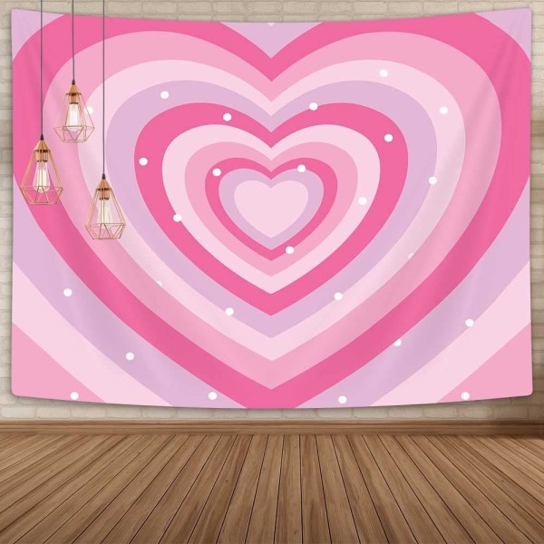 Hjerter Pink Æstetisk Gobelin 59W af 51H Tommer Vægophæng Y2K 2
