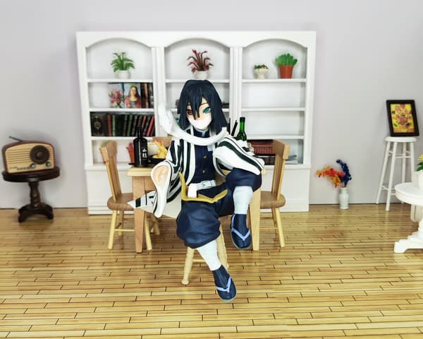 Obanai Figur Anime Demon Slayer Spiser Riskuler Sittende Positur D